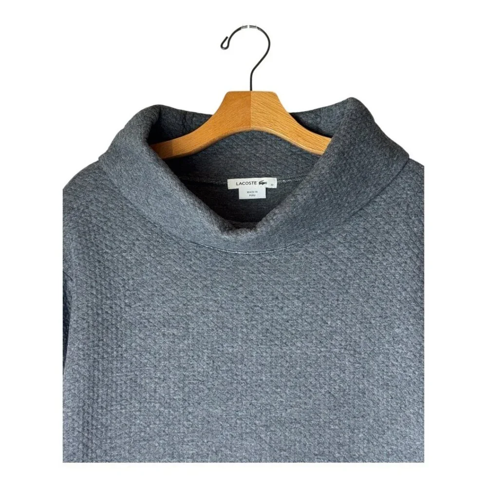 Lacoste Dress Women XS Gray Quilted Cowl Neck Marcassin‎ Sweatshirt Mini Preppy